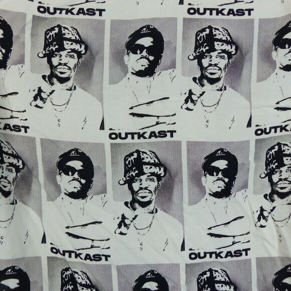 H&M x Outkast Shirt Mens XS Relaxed Ivory Black Graphic Button Camp Hip Hop Rap - Picture 7 of 10